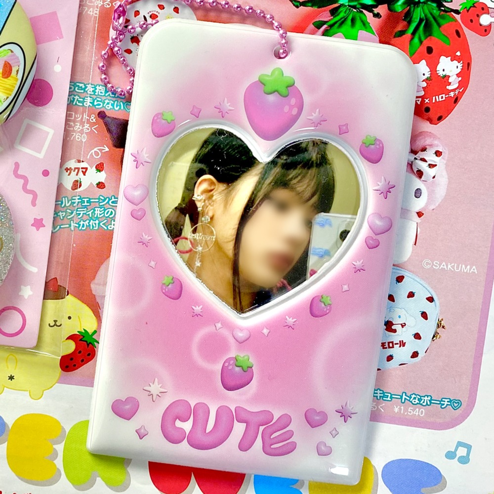 [먀우먀우] Cute&amp;Cool 핑크딸기 하트참 포토카드 홀더 키링더키월드
